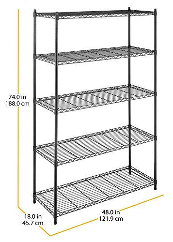 Whitmor Supreme Tier Shelving 5 Adjustable Shelving-500 Pound Weight Capacity Per Shelf-Leveling Feet, 18" x 48" x 74", Black Whitmor