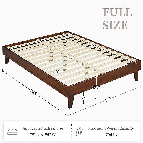 Yaheetech Deluxe Solid Pine Wood Full Bed Frame with DIY Headboard Slots and Wooden Slats Support Yaheetech