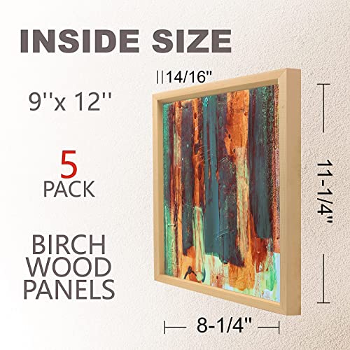 Unfinished Birch Wood Boards Canvas for Painting, 5 Packs 3/4’’ Deep Cupohus 9’’ x 12’’ Wooden Cradled Panels for Pouring Art, Crfats, Paints and Cupohus