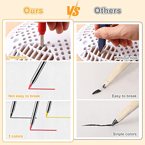 Hiboom 4 Pack Carpenter Pencils Set with 24 Refills, 2.8 mm Mechanical Carpenter Pencil Built in Sharpener Woodworking Marking Tool Solid Long Nosed Hiboom