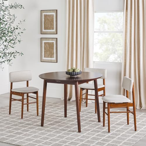 Walker Edison Mid Century Solid Wood Oval Extension Dining Table with Hairpin Legs and Removable Leaf, 60 Inch, Walnut Walker Edison