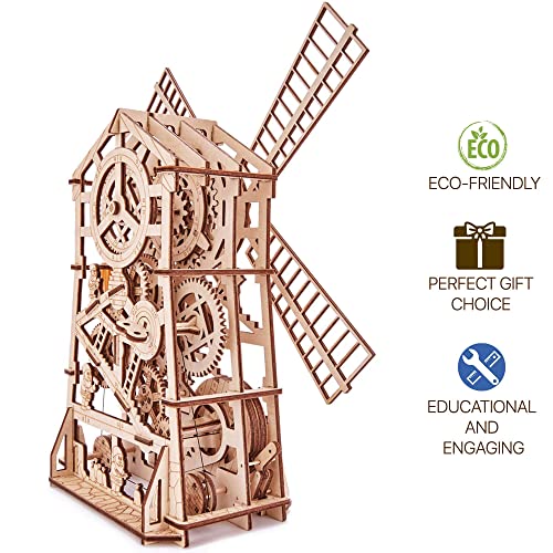 Wood Trick Windmill Rotating Mechanical Model - 3D Wooden Puzzles for Adults and Kids to Build - Engineering DIY Wooden Models for Adults to Build Wood Trick
