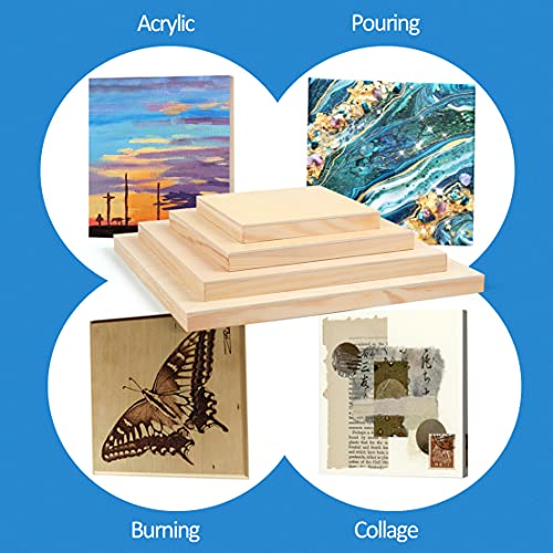 Unfinished Birch Wood Canvas Panels Kit, Falling in Art 8 Pack of 4 Sizes Studio 3/4’’ Deep Cradle Boards for Pouring Art, Crafts, Painting, and More Falling in Art
