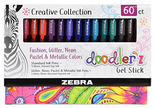 Zebra Pen Doodler'z Gel Stick Pen 1.0mm Assorted 60Pk (41960) Zebra Pen