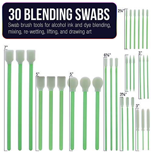 U.S. Art Supply 30 Alcohol Ink Blending Swabs - Foam Tip Brushes, Assorted Shapes and Sizes - Mixing, Blending, Re-Wet, Lift Ink, Dye, Paint, Drawing U.S. Art Supply