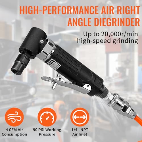 BAIWEN 1/4" Right Angle Air Die Grinder - 90 Degree Heavy Duty 20,000 RPM Compressed Sander Polisher Tool for Contour Grinding, Polishing, Milling, Baisiky
