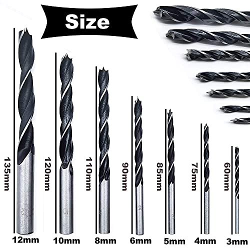 QISF 16Pcs Brad Point Wood Drill Bit 3/4/5/6/8/10/12mm Wood Working Drill with 3-12MM Center Point and Stopper Perfect for Woodworking Carpentry QISF