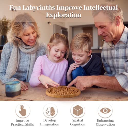 Round Wooden Labyrinth Game - Marble Maze for Education and Fun, Toddler Activity Board, Brain Teaser Puzzle Logic Game with Two Metal Balls for CHILLKITYPET