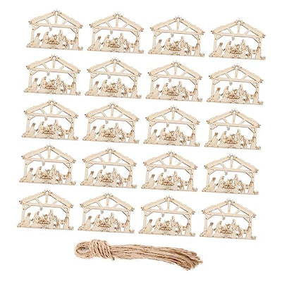 SEWACC 20Pcs Nativity Craft Wood Blank Cutouts Wood Craft Decoration Wall Decorative Patches DIY Wood Crafts Ornament Blank Wood Slices Christmas