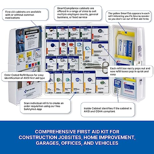 First Aid Only 1000-FAE-0103 50-Person SmartCompliance OSHA First Aid Kit for Businesses, Large Plastic First Aid Cabinet with Medications, 245 First Aid Only