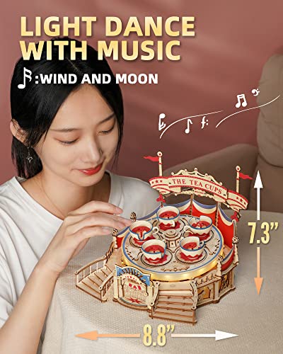 ROKR 3D Wooden Puzzles for Adults-LED Wooden Music Box Kits-Wood Model Kits to Build-3D Puzzles for Kids and Adults-Christmas STEM Toy Gifts ROKR