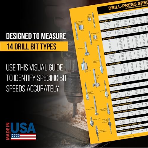 Magnetic Drill Press Chart Sign | USA Made | RPM Guide, Wood & Metalworking | All-in-1 Accessory Tips | 8.5" x 10.5" Sunsella