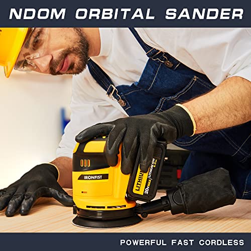 IRONFIST Random Orbit Sander for DEWALT Lithium Battery, 5inch Electric Palm Sander/Polisher 3 Speed Setting with Dust Bag with Sandpaper & Polishing IRONFIST