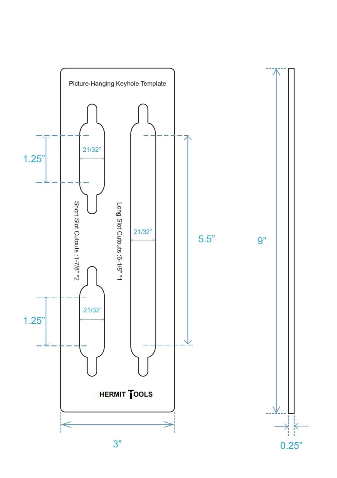 HERMIT TOOLS 9"×3" Inches Picture-Hanging Keyhole Templates HERMIT TOOLS