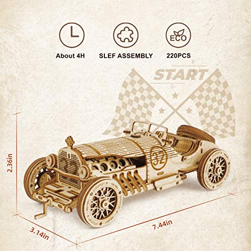 ROBOTIME Model Car Kits - Wooden 3D Puzzles - Model Cars to Build for Adults 1:16 Scale Model Grand Prix Car ROBOTIME