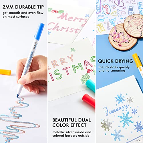 Shuttle Art Double Line Outline Markers, 40 Colors Squiggles Shimmer Markers Set, Self Outline Metallic Marker Pens for Art, Drawing, Doodling, Card Shuttle Art