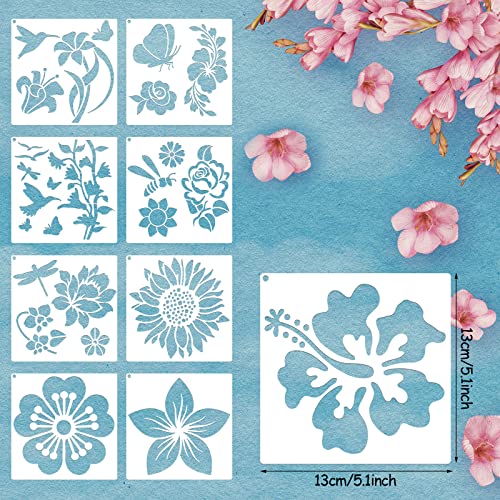 16 Pieces Flower Stencil for Painting Bee Sunflower Butterfly Spring Stencil Large Template Reusable Summer Painting Stencil and Metal Open Ring for Zonon