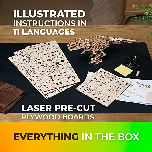 UGEARS Dinosaur 3D Model Kits - Jurassic Walking Tyrannosaurus Rex 3D Wooden Puzzles for Adults and All Family- Dinosaur Model Kit Wooden Puzzles - UGEARS