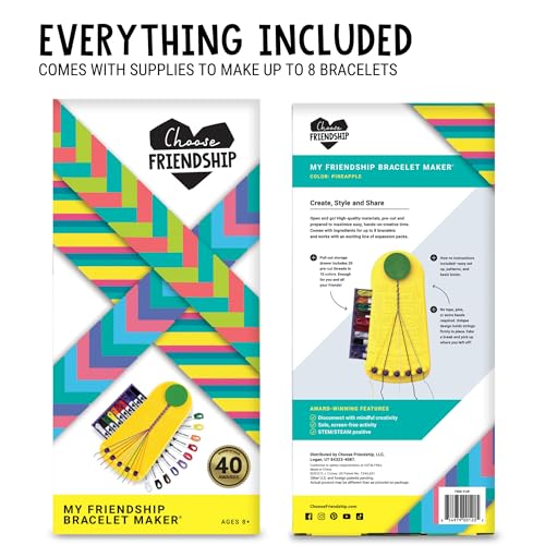 Choose Friendship, My Friendship Bracelet Maker®, 20 Pre-cut Threads - Makes Up to 8 Bracelets (Craft Kit, Kids Jewelry Kit, Gifts for Girls 8-12) Choose Friendship