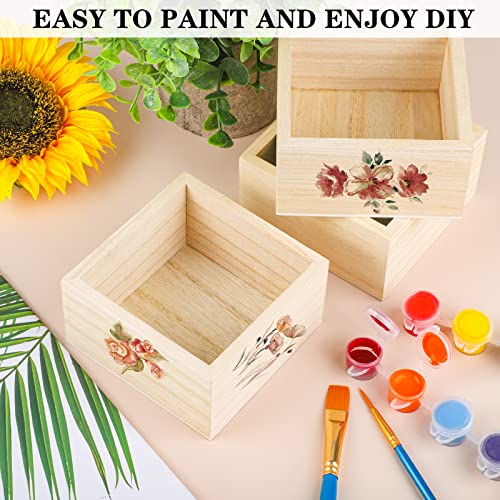 Aodaer 10 Pieces Wooden Box Unfinished Small Platane Wood Box 4 x 4 x 2.2 Inch Rustic Treasure Box Decorative Craft Organizer Storage Box for Crafts, Aodaer