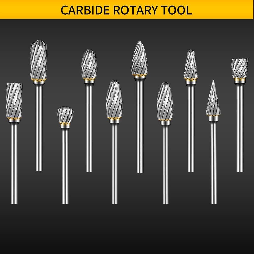 Carbide Burr Set Compatible with Dremel Rotary Tool 10Pcs Die Grinder Bits Rotary File Rasp with 1/8" Shank Tool Accessories for Attachments Cutting FOTYBEI