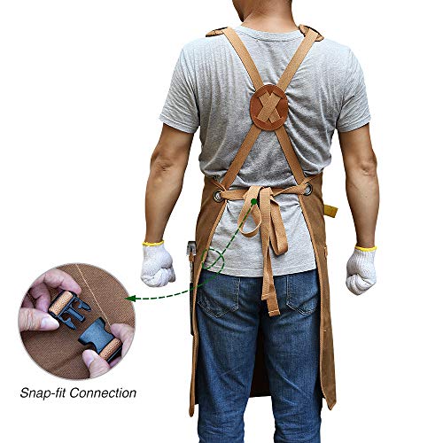 Briteree Woodworking Apron for Men, Gifts for Woodworker, with 9 Tool Pockets, Durable Waxed Canvas Work Apron Briteree