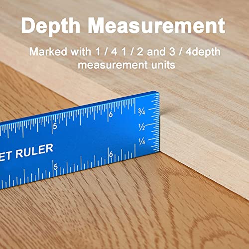 TOURACE Aluminum Woodworking Rulers with Slide Stop (3 Pcs) Precision Pocket Ruler Metal T Track Ruler, Square Ruler Inch and Metric Marking TOURACE