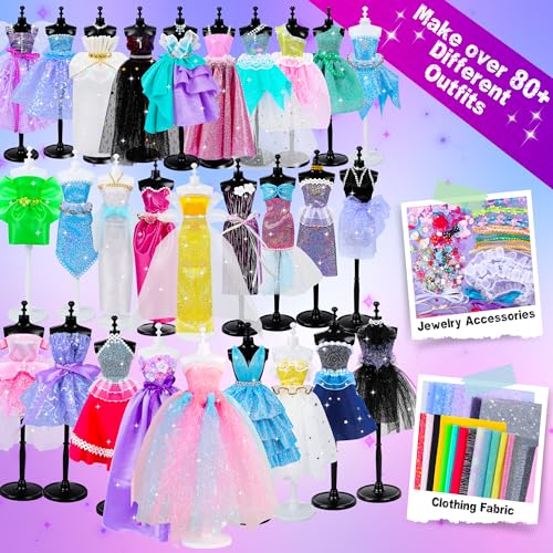MINIFUN 600+Pcs Fashion Designer Kit for Girls, Sewing Kit with 4 Mannequins, DIY Art & Craft Activity for Kids, Girl Toys for Age 6 7 8 9 10 11 12+ MINIFUN