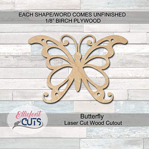 Butterfly Wooden Cutouts for crafts, Laser Cut Wood Shapes 5mm thick Baltic Birch Wood, Multiple Sizes Available Elliefont Styles