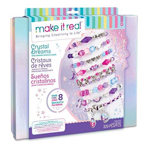 Make It Real - Crystal Dreams: Spellbinding Jewelry & Gems - DIY Charm Bracelet Making Kit - Friendship Bracelet Kit with Beads, Charms & Cord - Arts Make It Real