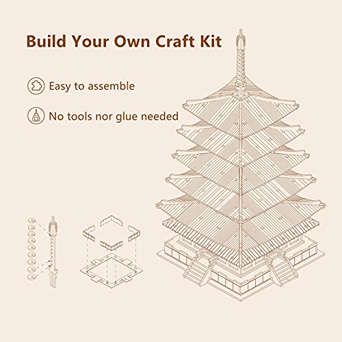 ROBOTIME 3D Puzzle Wooden Craft Kits for Adults DIY Model Building Kit Big Ben TG507 & Five-Storied Pagoda TGN02 ROBOTIME
