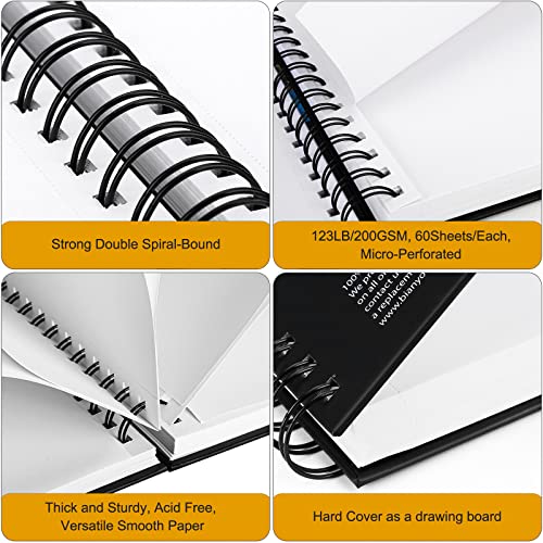 Bianyo Mixed Media Paper Sketchbook, A4 (8.26" X 11.69"), 60 Sheets/Each, 123 LB/200 GSM, Pack of 2 Pads, Spiral-Bound Pad, Ideal for Wet & Dry Media Bianyo