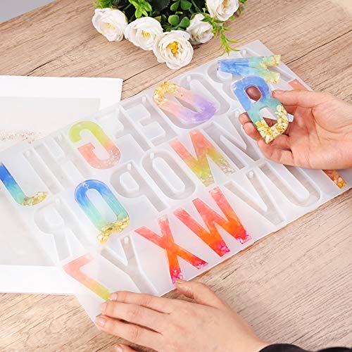 LET'S RESIN Alphabet Keychain Molds with Hole, Large Alphabet Resin Silicone Molds for Epoxy, Resin Letter Molds for Keychain Jewelry Pendant Making LET'S RESIN