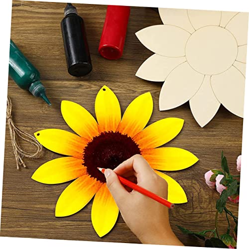 Operitacx 12 Pcs Sunflower Chips Flower Wood Shape Unfinished Wooden Sunflower Graffiti Sunflower Cutout Wood Sign House Accessories for Home Drawing Operitacx
