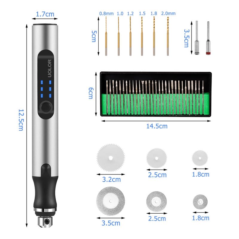 Uolor USB Rechargable Engraving Pen with 42 Bits, Mini Electric DIY Engraver Cordless Rotary Tools Portable Engraving Tool for Jewelry Wood Metal Uolor