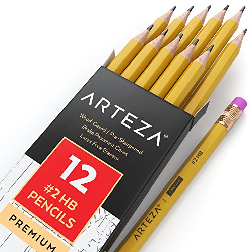 ARTEZA #2 HB Wood Cased Graphite School Pencils, Pack of 12, Bulk, Pre-Sharpened with Latex Free Erasers, Bulk, Office Supplies for Exams, School, - WoodArtSupply