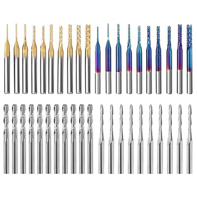 LAKIX 1/8" Shank End Mills CNC Router Bits, 40pcs, CNC Cutter Milling Carving Bit Set Including 2-Flute Flat Nose & Ball Nose End Mill, Nano Blue
