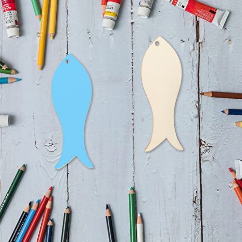 Mini Fish Hanging Wood Sea Fish Shape Unfinished Wood with Twines DIY Craft Ornament for Christmas Wedding Birthday Birthday Sea Theme Party Lamantery