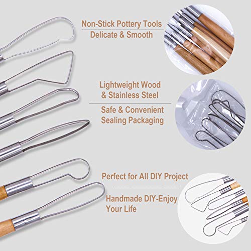 EuTengHao 61Pcs Ceramic Clay Tools Kit Pottery Tools Clay Sculpting Shapers Carving Tool Set Contains Most Essential Wooden Clay Tools for Potters EuTengHao