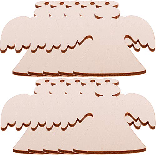 Pack of 50 Wooden Crafts to Paint 3 inch Christmas Tree Hanging Ornaments Unfinished Wood Cutouts Christmas Decoration DIY Crafts (Wooden Angel malyunin