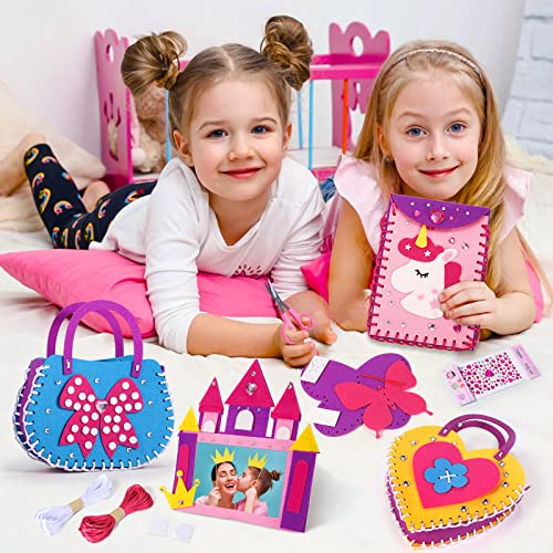 Toylink First Sewing Kit for Kids Beginners Arts Crafts for Girls Ages 4 5 6 7 8 Learn to Sew Unicorn Purse Bags Picture Frame Pen Holder DIY Felt Toylink