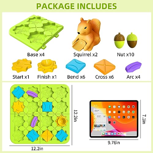 STEM Board Games Kids Toys, Build-A-Track Brain Teaser Puzzles for Kids Ages 4-8 with 118 Challenges & 5 Difficulty Levels Squirrel Logic Track burgkidz