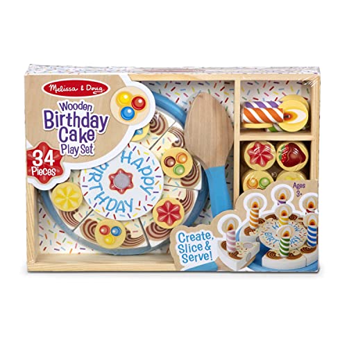 Melissa & Doug Birthday Party Cake - Wooden Play Food With Mix-n-Match Toppings and 7 Candles Melissa & Doug