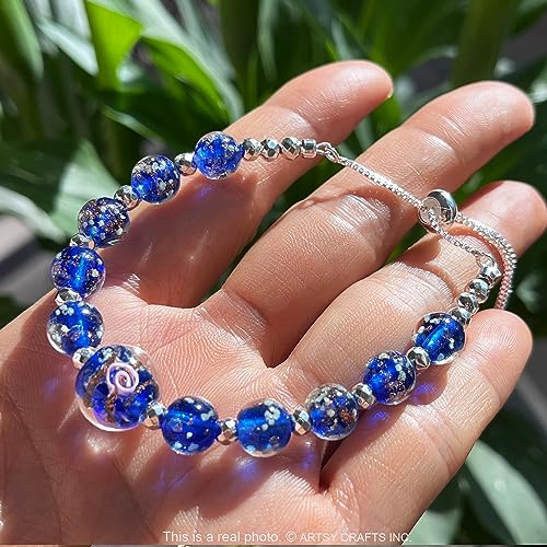 ARTSY CRAFTS INC Glow in The Dark Firefly Beads Bracelets Necklaces, Murano Glass Beads Crystal Birthstone Beaded Jewelry Adjustable Slider Chain ARTSY CRAFTS INC