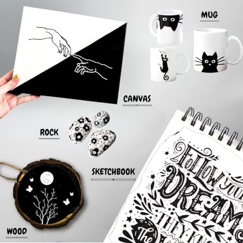 PAINTIGO Acrylic Paint Pens,8 Pack 4 Black 4 White Paint Markers, Paint Pens for Rock Painting Stone Ceramic Glass Wood Plastic Glass Metal PAINTIGO