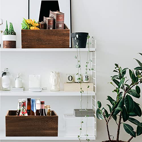 Frcctre Set of 3 Wood Nesting Storage Crates with Handles, Decorative Farmhouse Wooden Crates Storage Containers Rustic Handmade Natural Solid Wood Frcctre