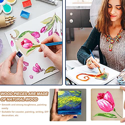 WLIANG 50 Pcs Unfinished Wood Pieces, Natural Blank 5 X 5 Inch Wood Squares, Wooden Square Cutouts Tiles for DIY Crafts Painting, Coasters Engraving, WLIANG