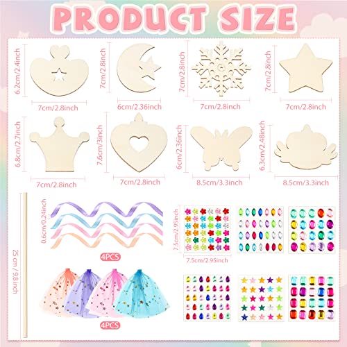 34 Pcs Make Your Own Princess Wand Kit 16 Unfinished Star Butterfly Crown Moon Fairy Wood Stick 6 Gem Stickers 4 Satin Ribbons 8 Mesh Decor for Queekay