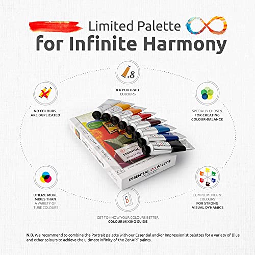 ZenART Professional Oil Paints Set - 8 x Large 50ml Tubes - Essential Palette for Artists, Eco-Friendly, Non-Toxic, and Lightfast Paint with ZenART Supplies