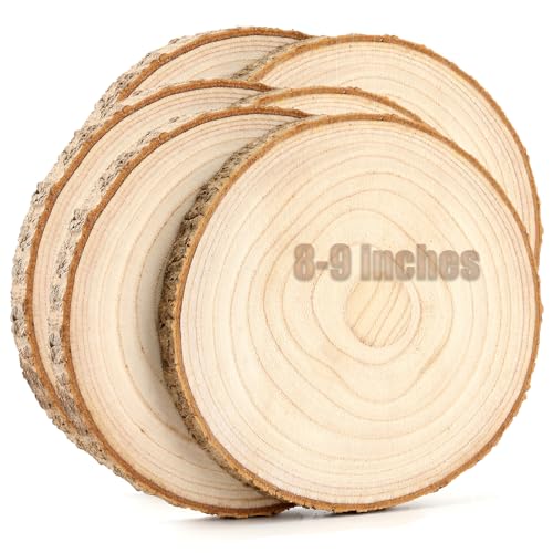 Large Unfinished Wood Slices for Centerpieces 6 pcs 8-9 inches Wood Rounds for Tables Decor Rustic Wood Circles for DIY Crafts and Wedding Decor SENMUT